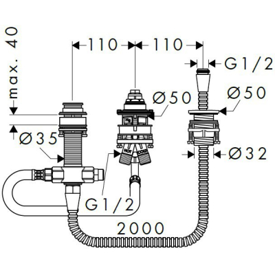 Скрытая часть смесителя Hansgrohe на 3 отверстия на край ванны 13439180. Фото