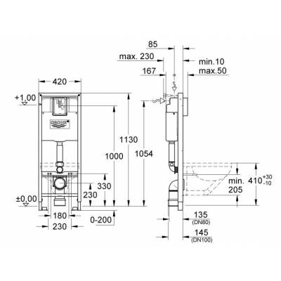 Инсталляция для подвесного унитаза GROHE Rapid SL 38713001. Фото