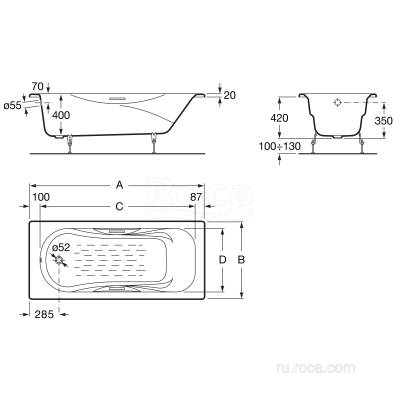 Ванна чугунная ROCA Malibu 150x75 231560000. Фото