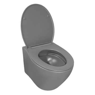 Унитаз подвесной Azario Keras 370х520х360 безободковый, с быстросъемным сиденьем микролифт, серый матовый (AZ-99046G). Фото