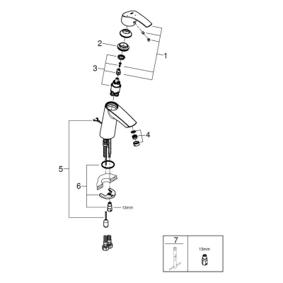 GROHE 2339410E Eurosmart Смеситель однорычажный для раковины с цепочкой, средний излив, с энергосберегающим картриджем - подача холодной воды при центральном положении рычага. Фото