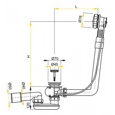 Слив-перелив ALCAPLAST A550K (80 см). Фото