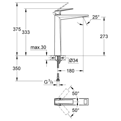 GROHE 23114A00 Allure Brilliant Смеситель для раковины, свободностоящий, гладкий корпус, цвет: темный гарфит, глянец. Фото
