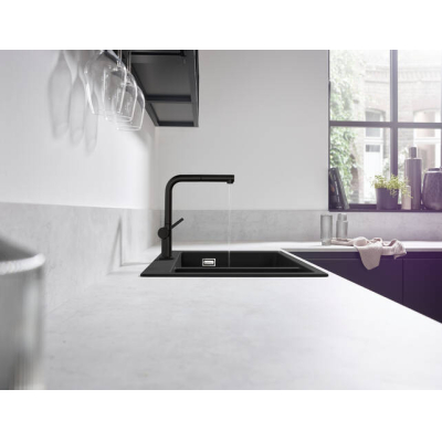 Кухонный смеситель однорычажный, 270, с вытяжным изливом, 1jet, sBox Hansgrohe 72809670, матовый черный. Фото