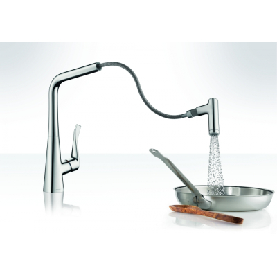 Кухонный смеситель однорычажный, 220, с вытяжным изливом, 1jet Hansgrohe 72822000, хром. Фото